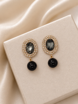 Elegant Oval Crystal & Pearl Drop Earrings ✨