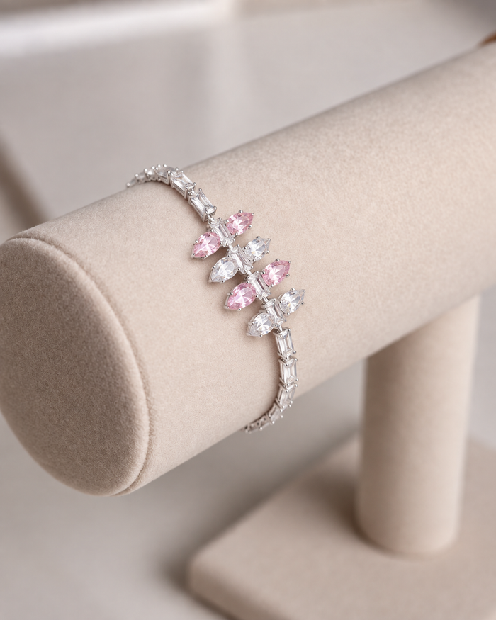 Elegant Pink & White Crystal Butterfly Bracelet ✨