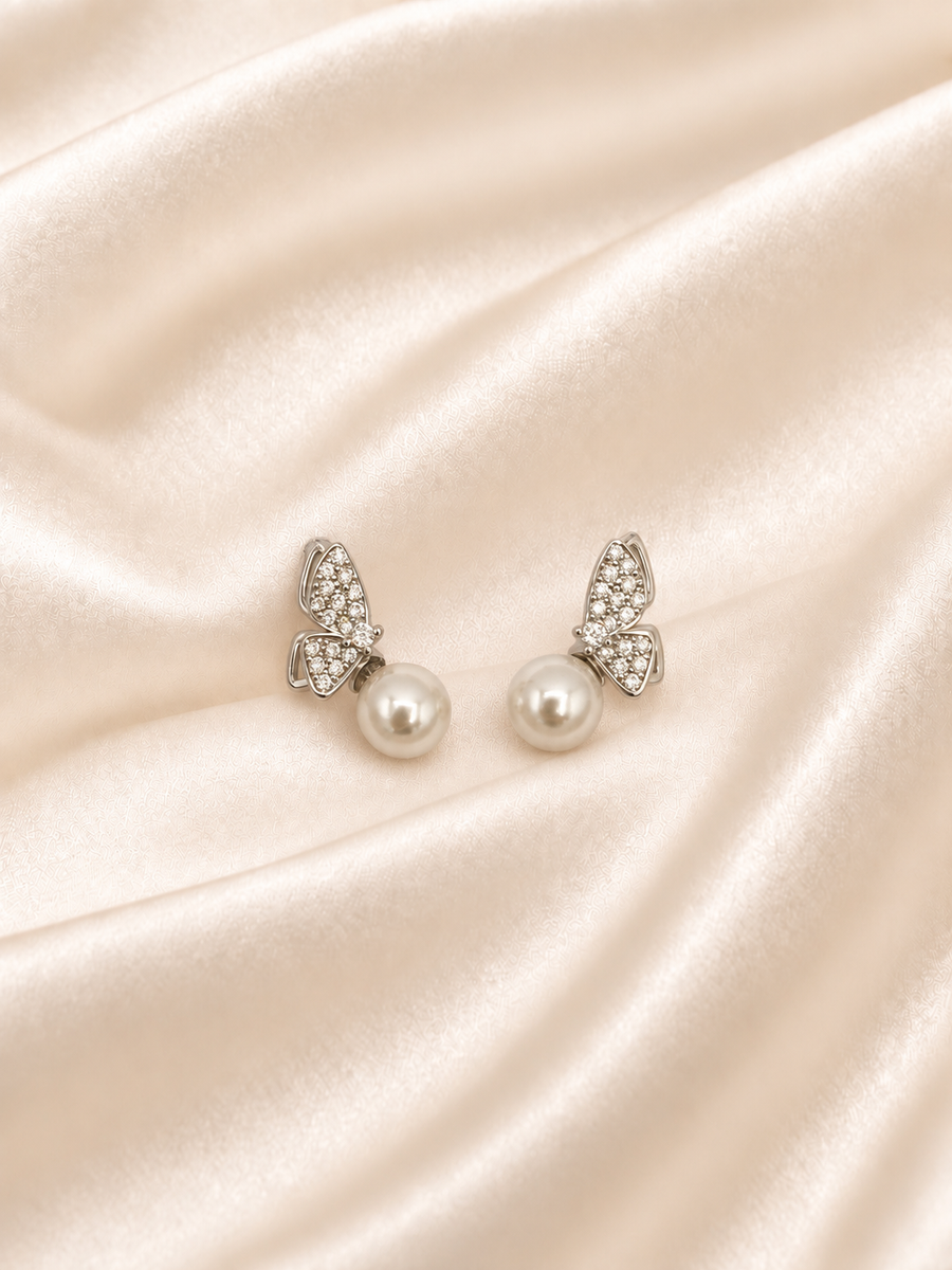 Elegant Pearl Bow Earrings ✨
