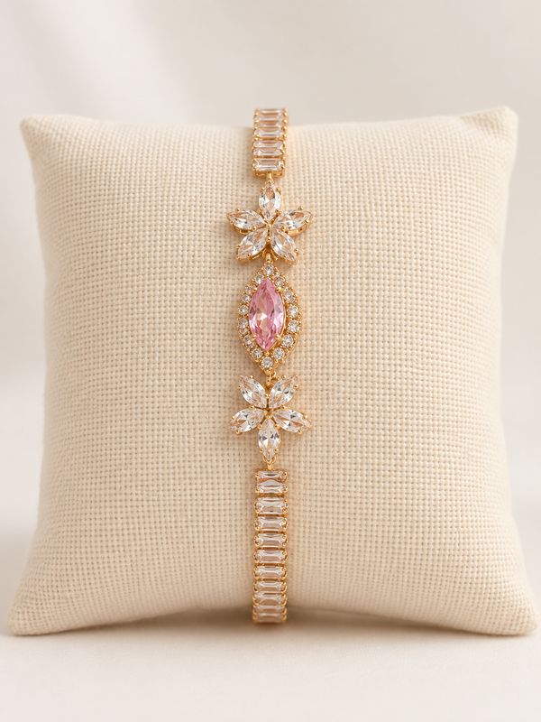 Elegant Pink Crystal Floral Gold Bracelet ✨