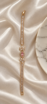 Elegant Pink Crystal Floral Gold Bracelet ✨