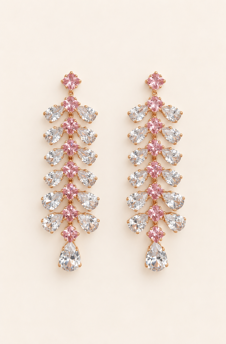 Elegant Pink Crystal Leaf Drop Earrings ✨