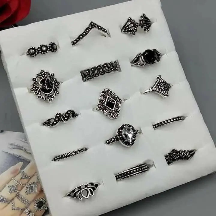 Vintage Oxidized Silver Ring Set – 15 Unique Designs Nuvira