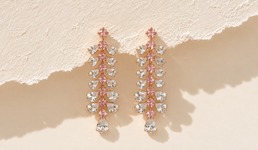 Elegant Pink Crystal Leaf Drop Earrings ✨