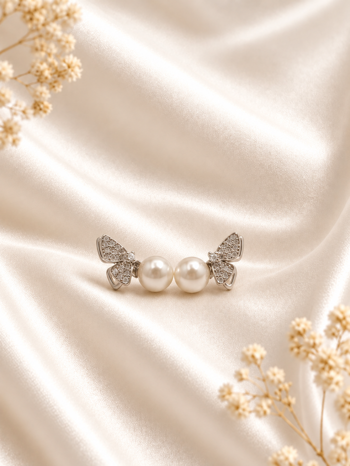 Elegant Pearl Bow Earrings ✨