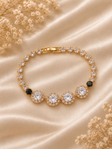 Elegant Black & Crystal Gold Tennis Bracelet ✨