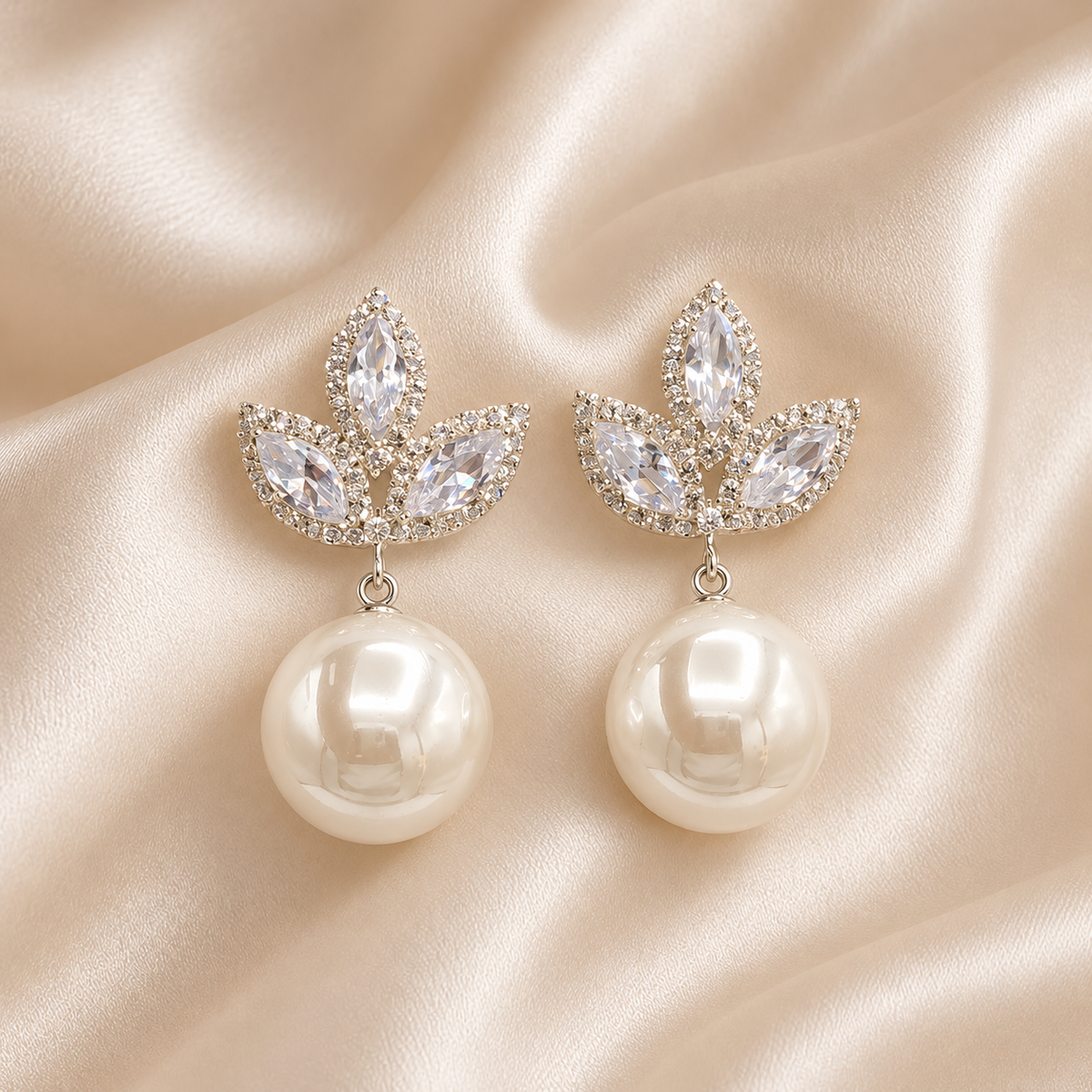 Elegant Crystal Leaf Pearl Drop Earrings ✨ Nuvira