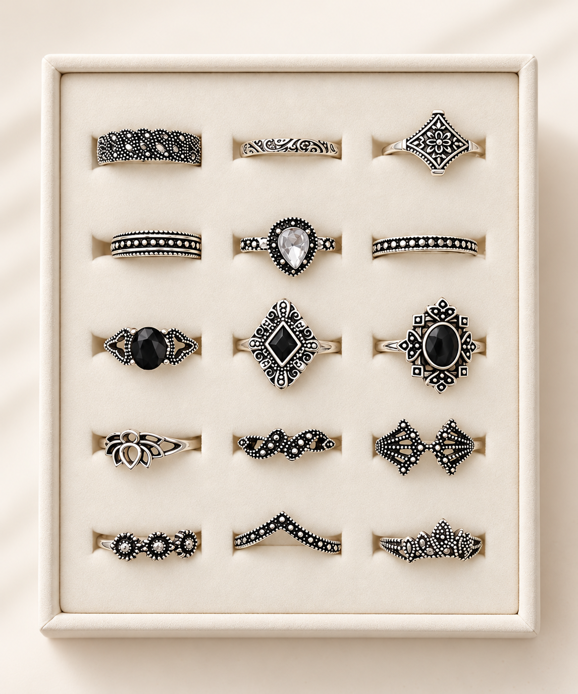 Vintage Oxidized Silver Ring Set – 15 Unique Designs Nuvira