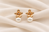 Elegant Gold Flower Pearl Earrings ✨