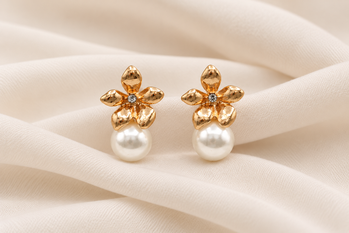 Elegant Gold Flower Pearl Earrings ✨