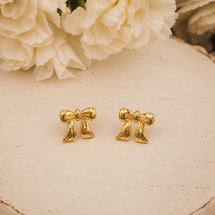 Elegant Golden Bow Stud Earrings ✨ Nuvira