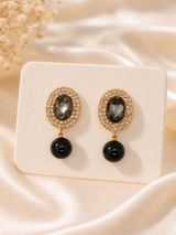 Elegant Oval Crystal & Pearl Drop Earrings ✨