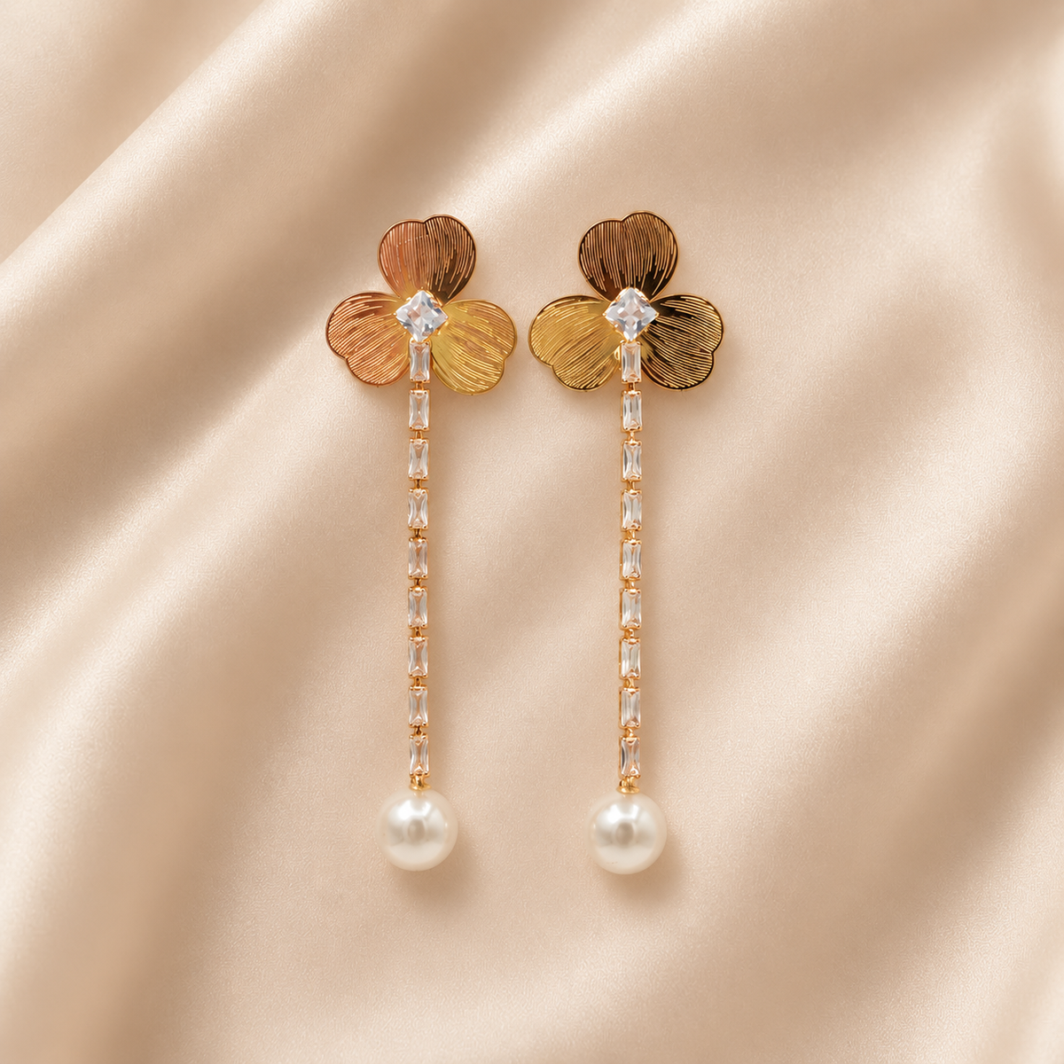 Elegant Floral Crystal Pearl Dangle Earrings ✨ Nuvira