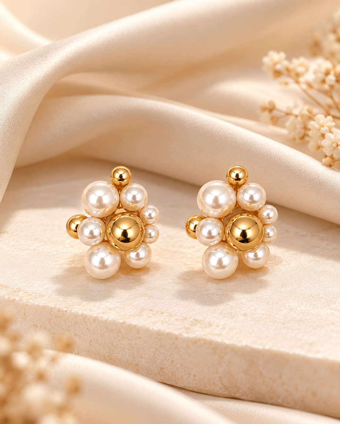 Elegant Pearl Bloom Gold Earrings ✨