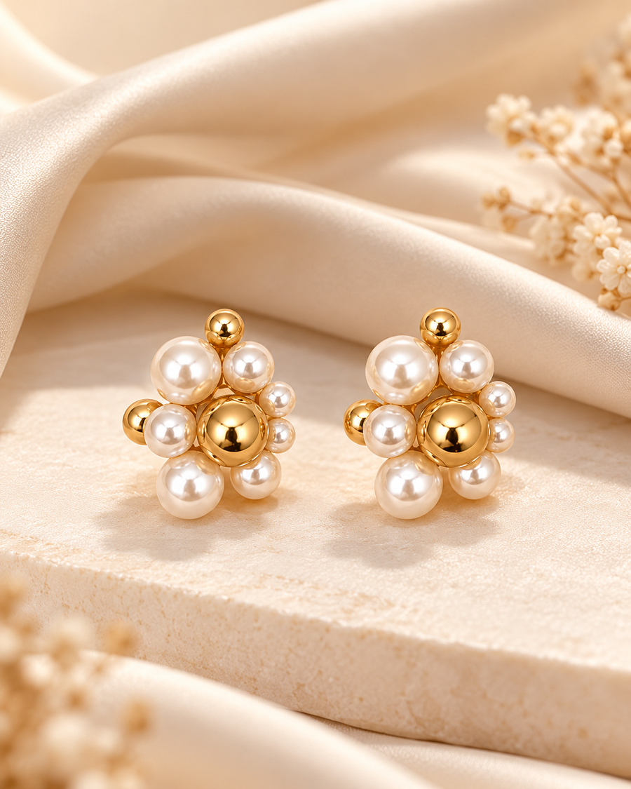 Elegant Pearl Bloom Gold Earrings ✨ Nuvira
