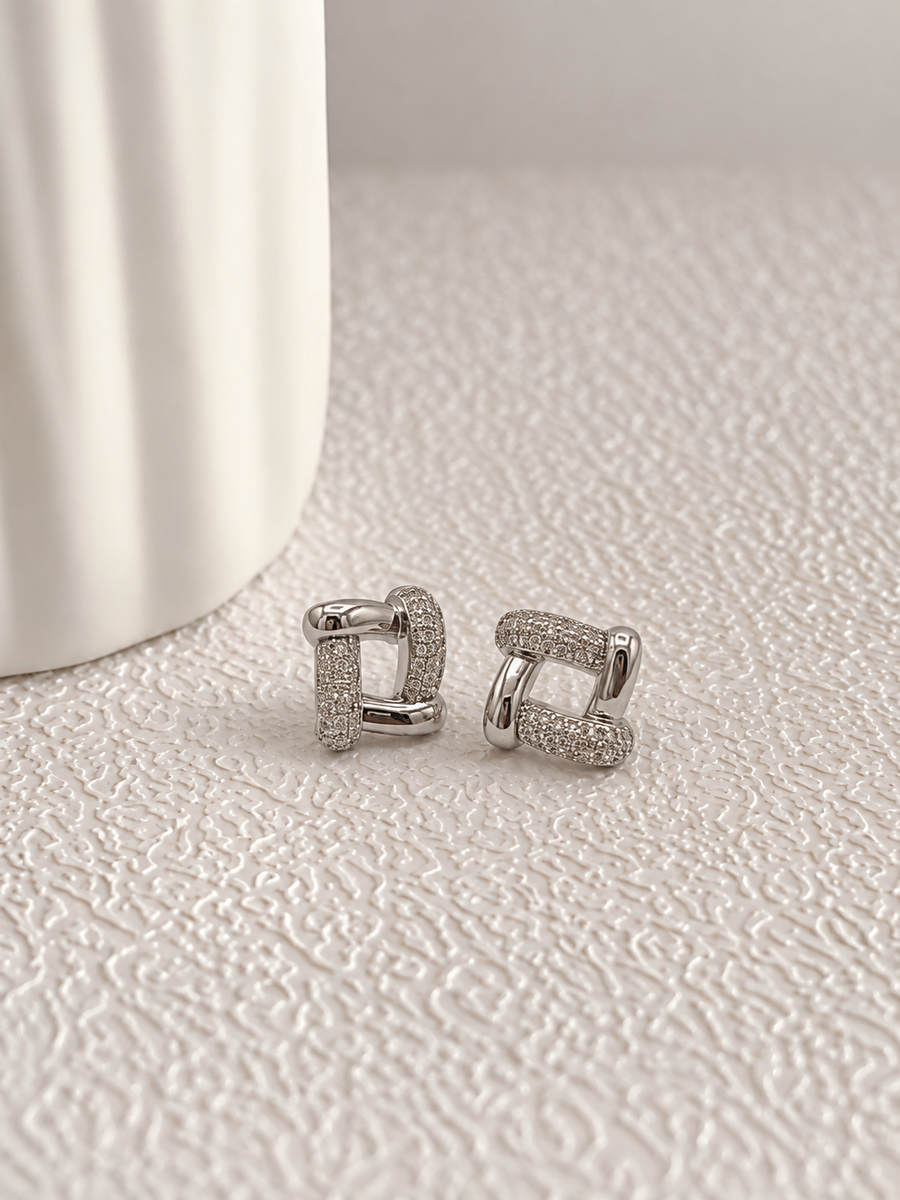 Elegant Pavé Square Hoop Earrings ✨