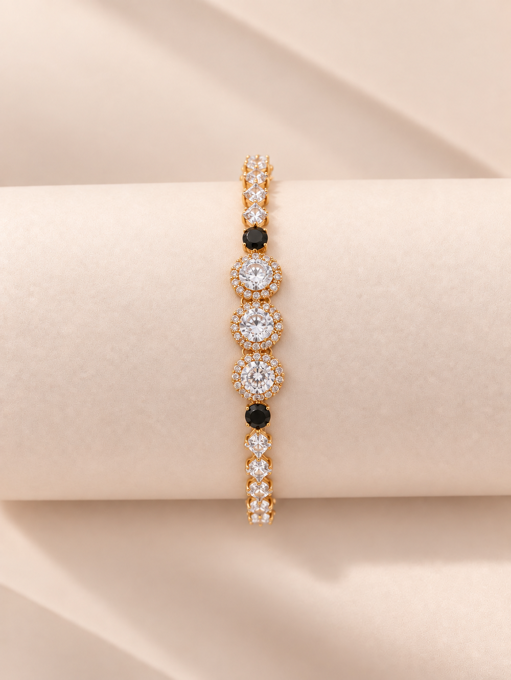 Elegant Black & Crystal Gold Tennis Bracelet ✨