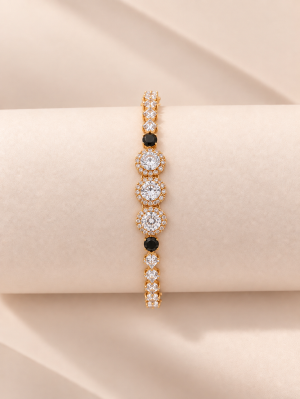 Elegant Black & Crystal Gold Tennis Bracelet ✨