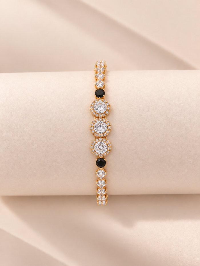 Elegant Black & Crystal Gold Tennis Bracelet ✨