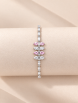 Elegant Pink & White Crystal Butterfly Bracelet ✨