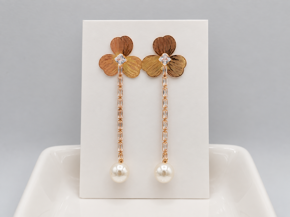 Elegant Floral Crystal Pearl Dangle Earrings ✨ Nuvira