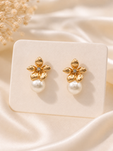 Elegant Gold Flower Pearl Earrings ✨
