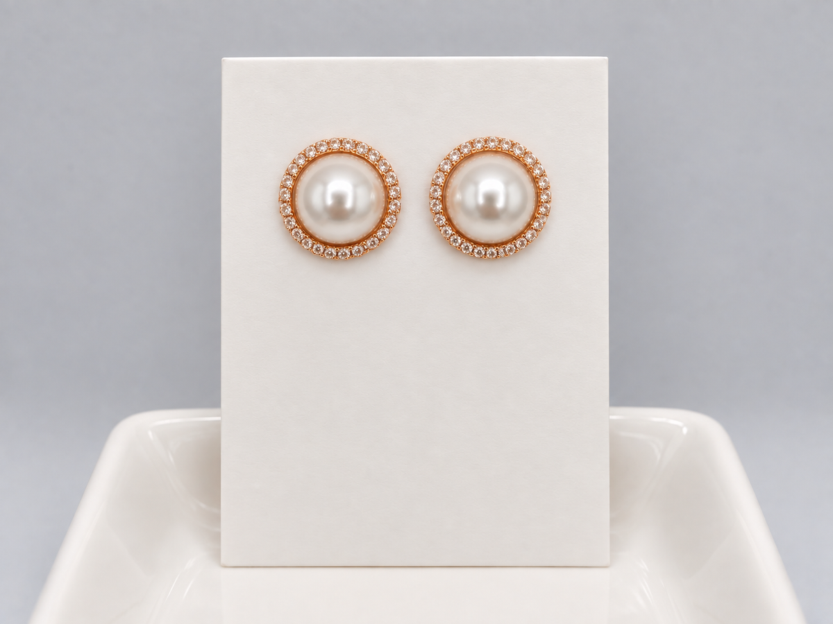 Elegant Pearl Halo Stud Earrings ✨ Nuvira